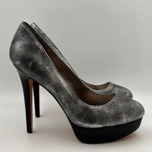 ZiGiny Platform Pumps Womens 8 Silver Metallic Distressed Stiletto Glam Night